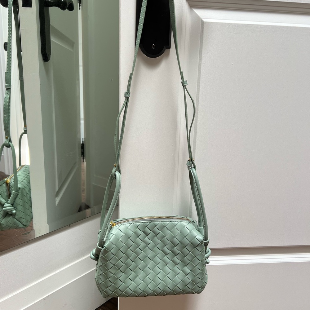 New-Mint Green Woven Crossbody Bag